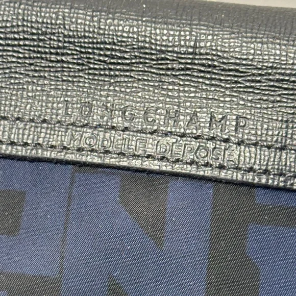 LONGCHAMP Le Pilage Navy Logo Duffel  Black Leather Trim Neon Yellow Accent - Picture 5 of 16